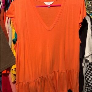 Time and Tru Orange V-Neck Short Sleeve Top